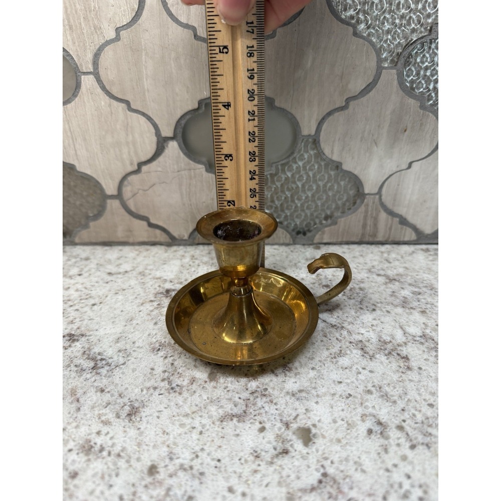 Vintage Brass Chamber Stick Candle Holder with Handle‎ Great Patina Nice India